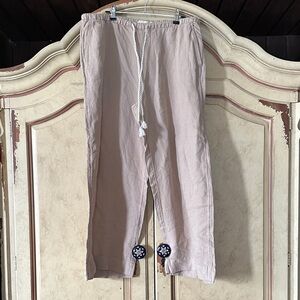 C&C California Light Tan Linen Wide Leg Pants with Tassel Drawstring